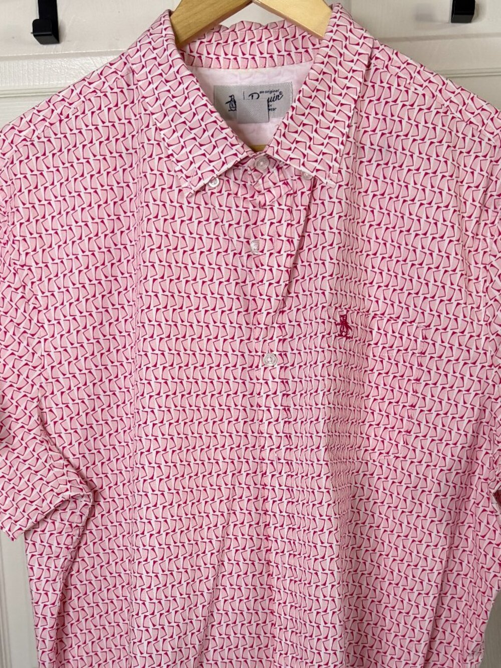 Original Penguin Pink Geometric Print Button-Down Shirt XL